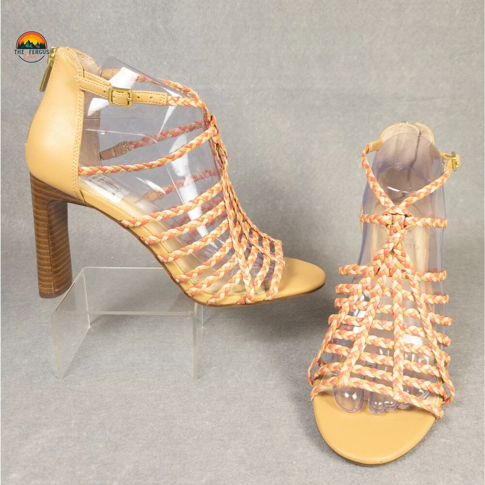 NWT Vince Camuto VC Ariah Nude Strappy Braided Upper Block Heel Women's Size 9M